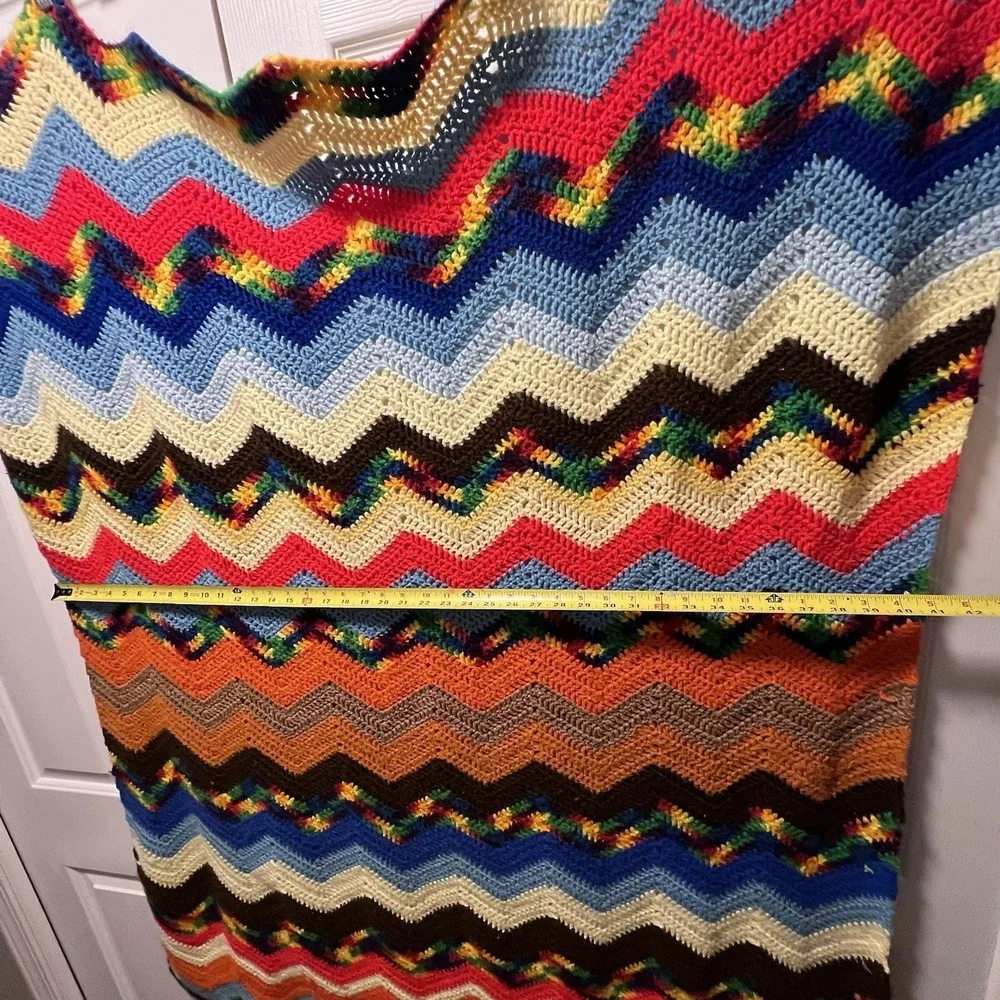 Vintage Chevron Zig Zag Handmade Crochet Afghan Blanket Throw Retro 41 X 56